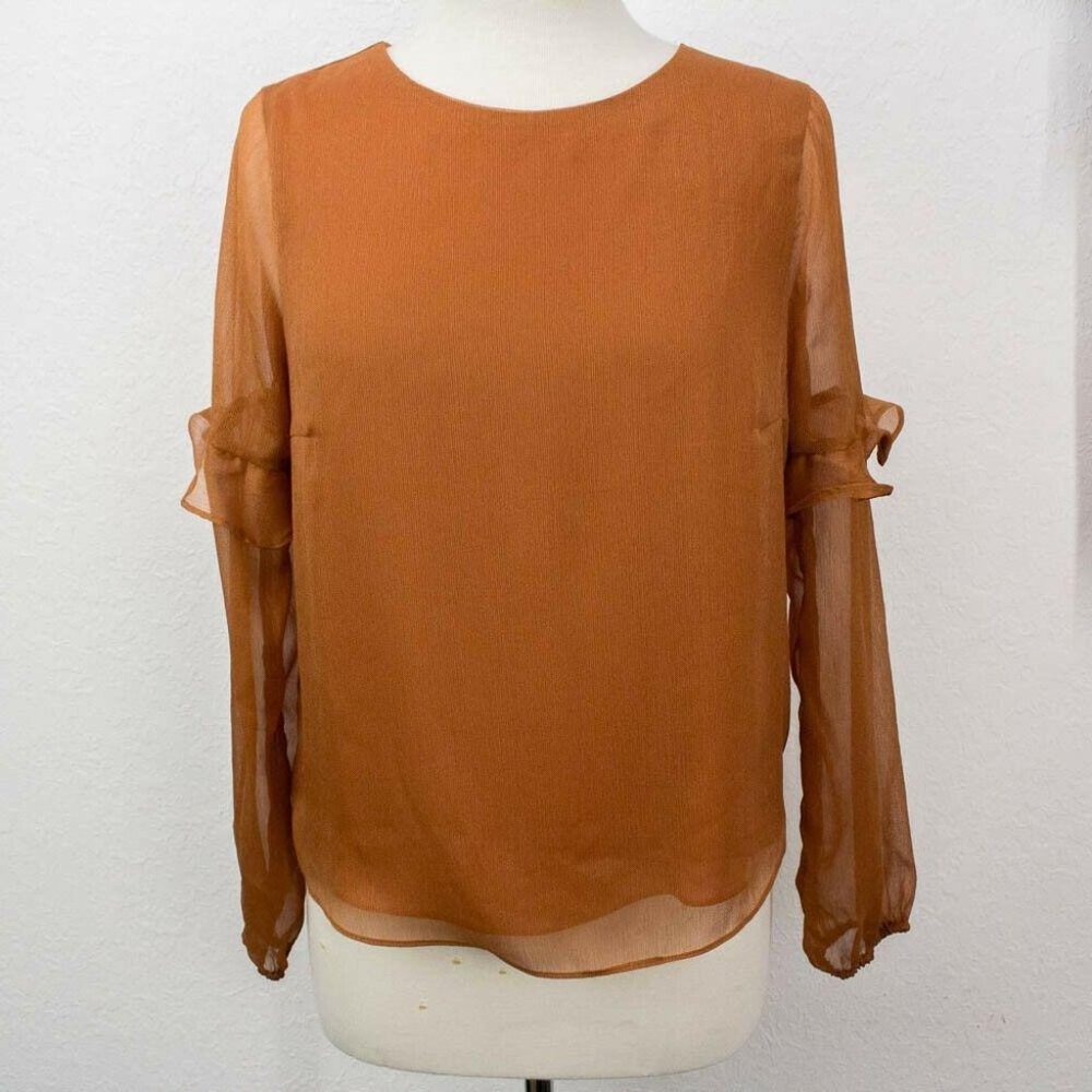 NWT Elodie Med Top Blouse Lined Burnt Orange Sheer